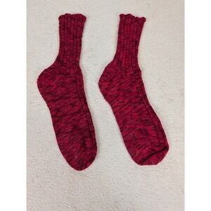 Handmade‎ Knit Socks Red Burgundy Marled Wool Blend Warm Winter Cottagecore 9.5"